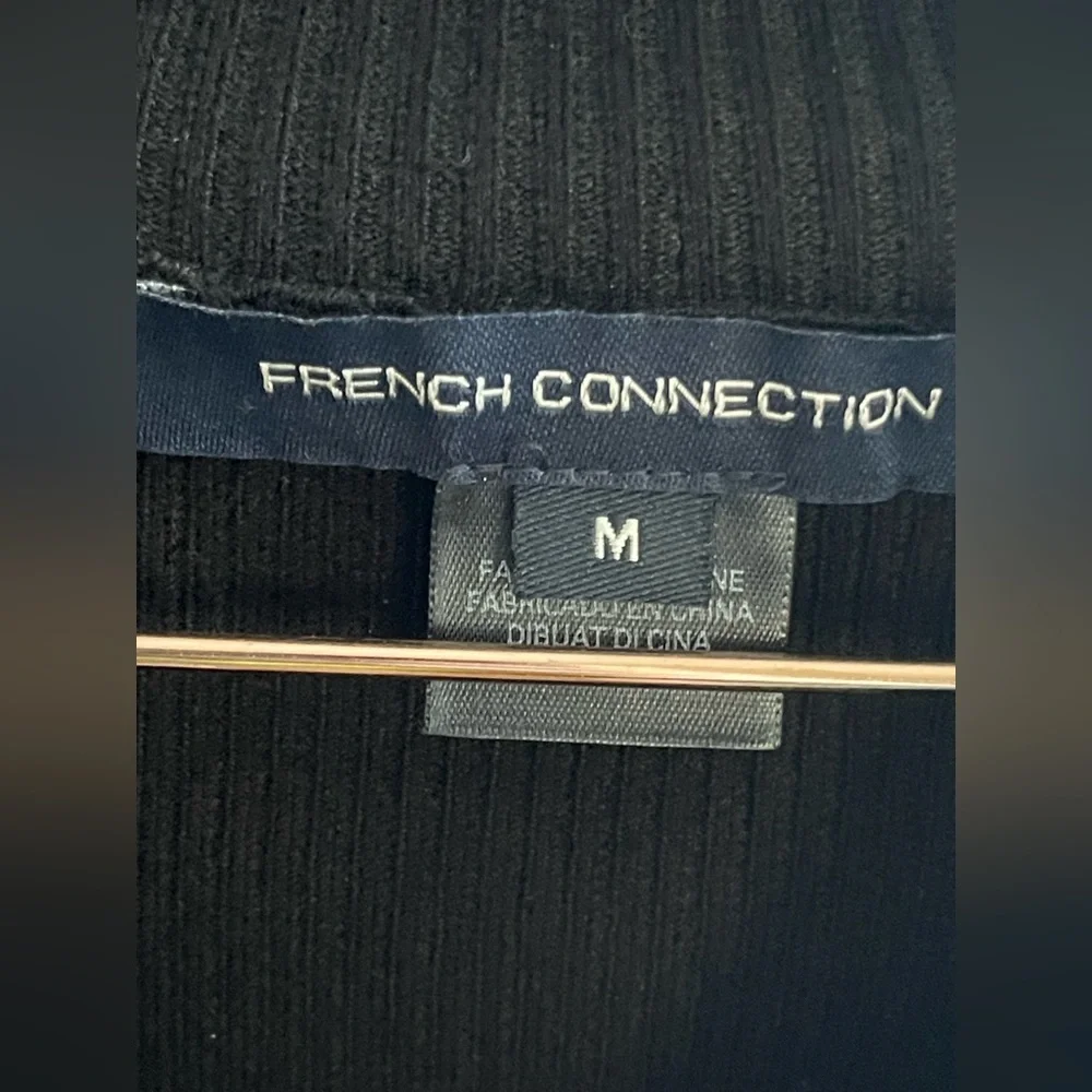 FRENCH CONNECTION Krista Organza Contrast Sheer Long Sleeve Black Sweater Dress